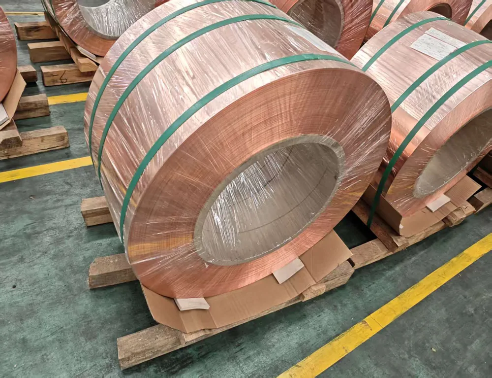 Copper strip coils prepared for industrial material supply